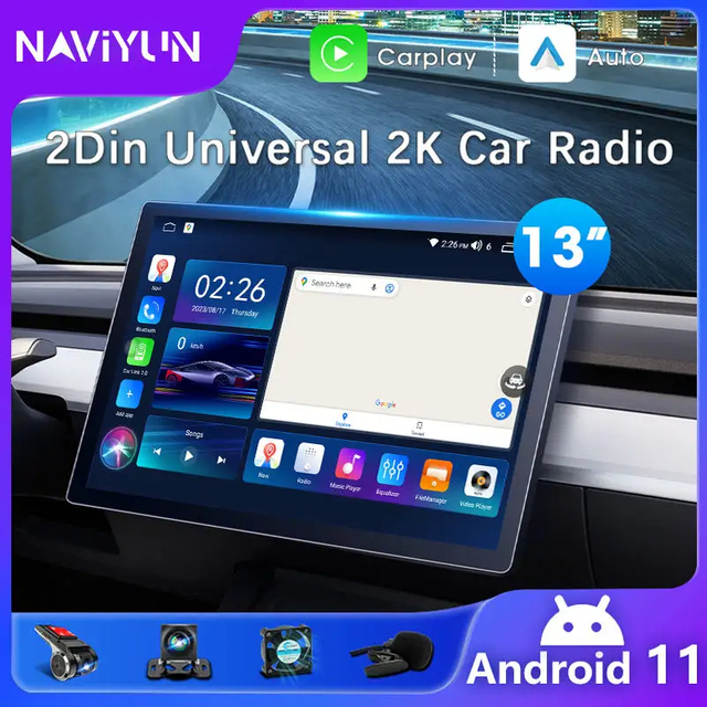 13 pulgadas 2Din Android Car Radio Multimedia estéreo 2.5D pantalla táctil CarPlay GPS WIFI Audio Hifi RDS BT DVR Autoradio Android