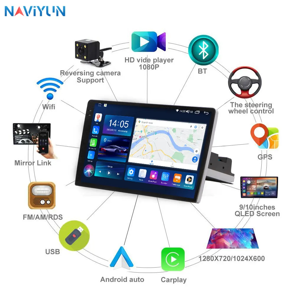 1Din 9/10 pulgadas Multimedia estéreo pantalla táctil Autoradio QELD2000 * 1200 reproductor de Audio de pantalla reproductor Android TS10 Quad Core Radio de coche