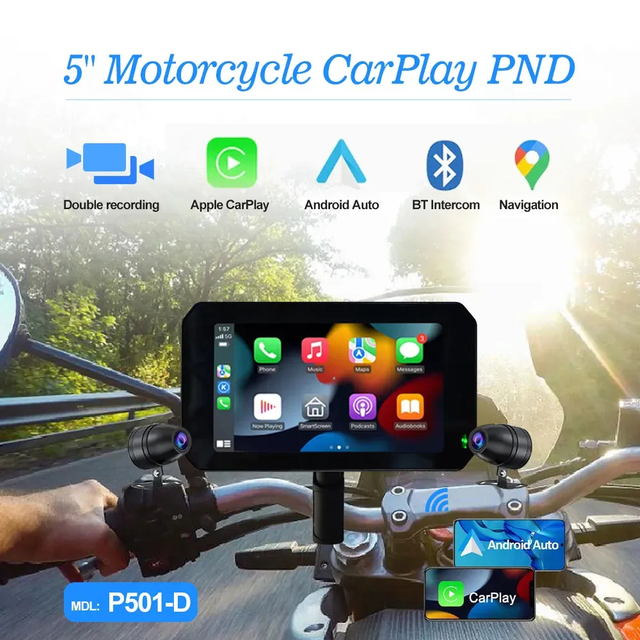 Navegador GPS inalámbrico para motocicleta Apple Carplay Android Auto Moto Navi de 5 pulgadas pantalla impermeable IPX7