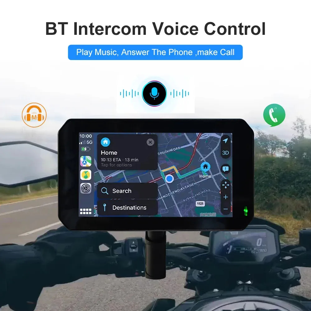 Navegador GPS inalámbrico para motocicleta Apple Carplay Android Auto Moto Navi de 5 pulgadas pantalla impermeable IPX7