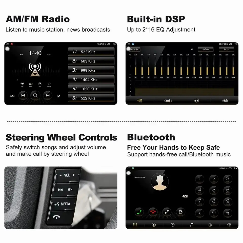 Reproductor multimedia para coche de 13 pulgadas, reproductor de radio Android de 2 + 32GB, audio para coche con resolución de 2000x1200 y función de pantalla dividida